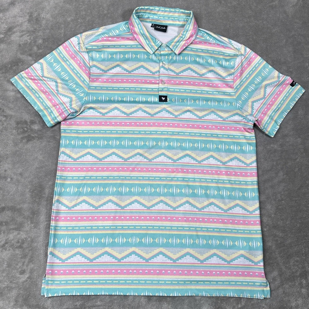 Bad Birdie Shirt Mens Medium Golf Polo Geo Aztec Easter Egg AOP